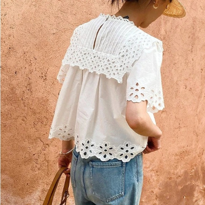 Cream Embroidered Eyelet Blouse by Kalamet - product image 4