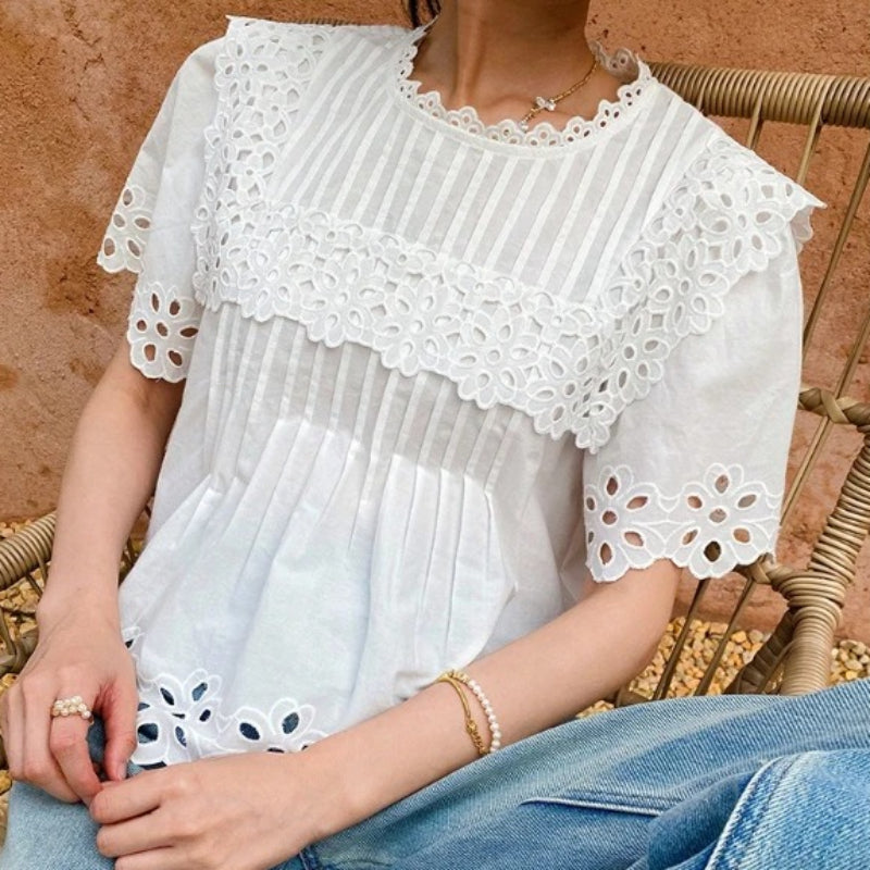 Cream Embroidered Eyelet Blouse by Kalamet - product image 3
