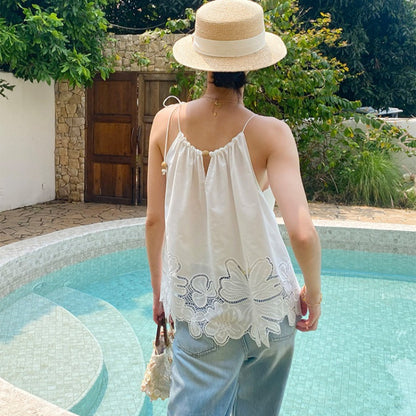 Floral Embroidered Cotton Summer Top