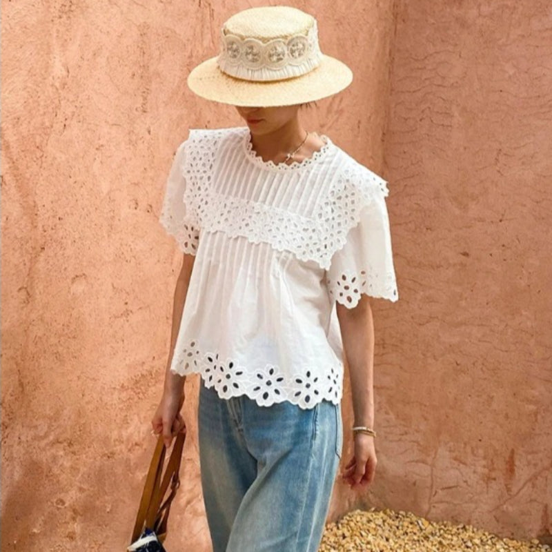 Cream Embroidered Eyelet Blouse by Kalamet - product image 5