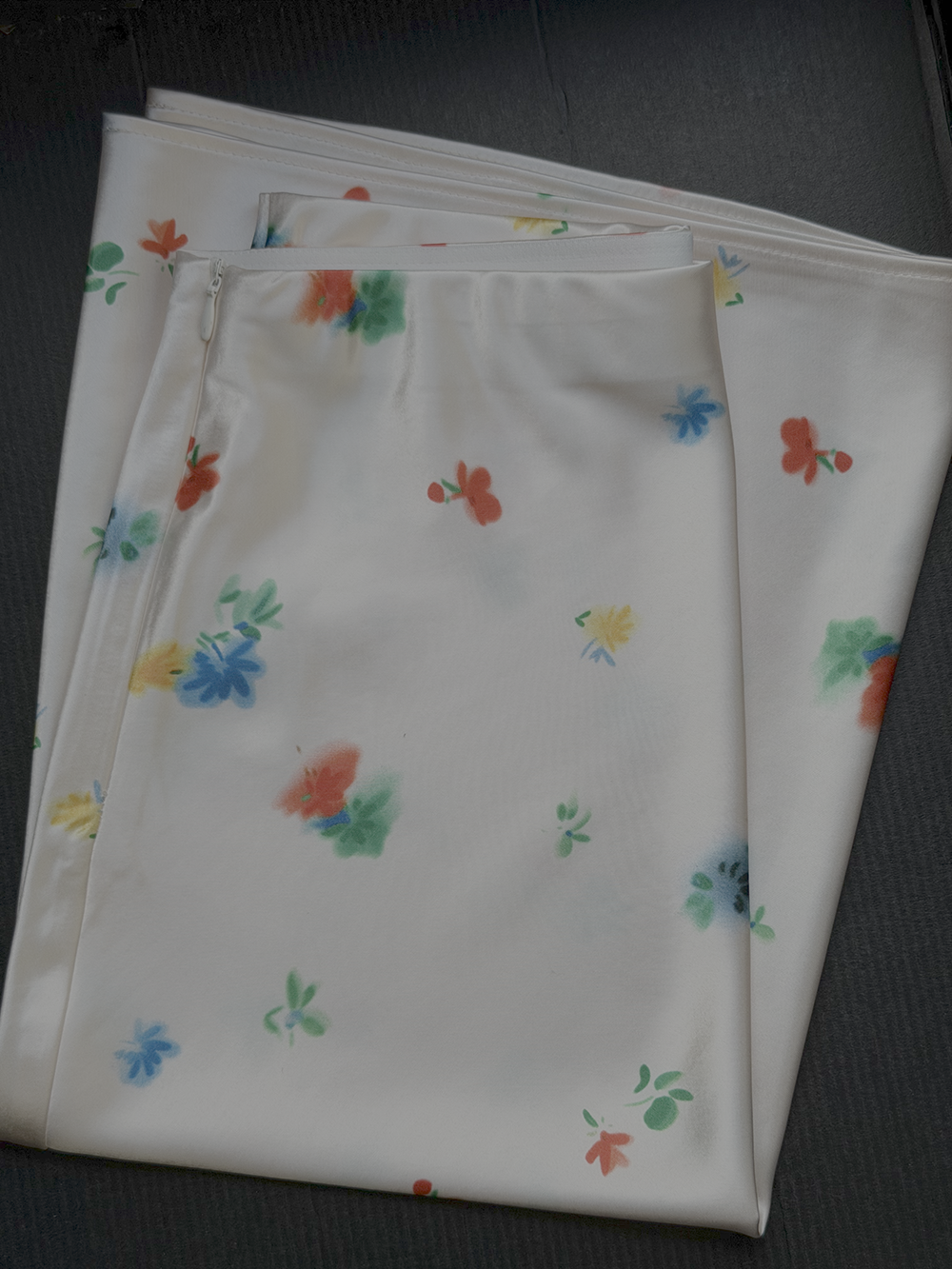 Painterly Floral Satin Bias Midi Skirt