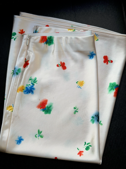 Painterly Floral Satin Bias Midi Skirt