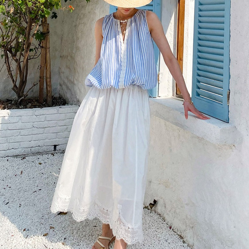 Striped Lace Trim Sleeveless Blouse by Kalamet - product image 6