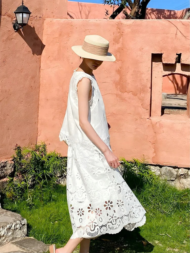 Embroidered Eyelet Blouse and Midi Skirt Set by Kalamet - product image 6