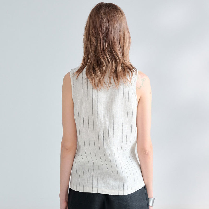 Linen Blend Pinstripe Sleeveless Vest Top