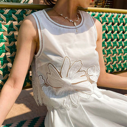 White Embroidered Top and Midi Skirt Set by Kalamet - product image 3
