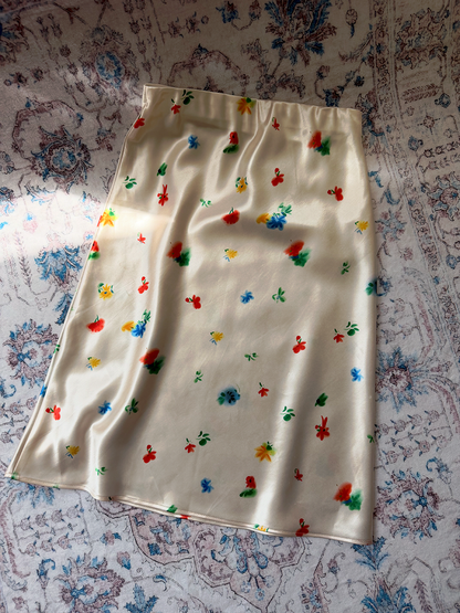 Painterly Floral Satin Bias Midi Skirt