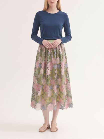 Green Floral Embroidered Lace Midi Skirt by Kalamet - product image 2