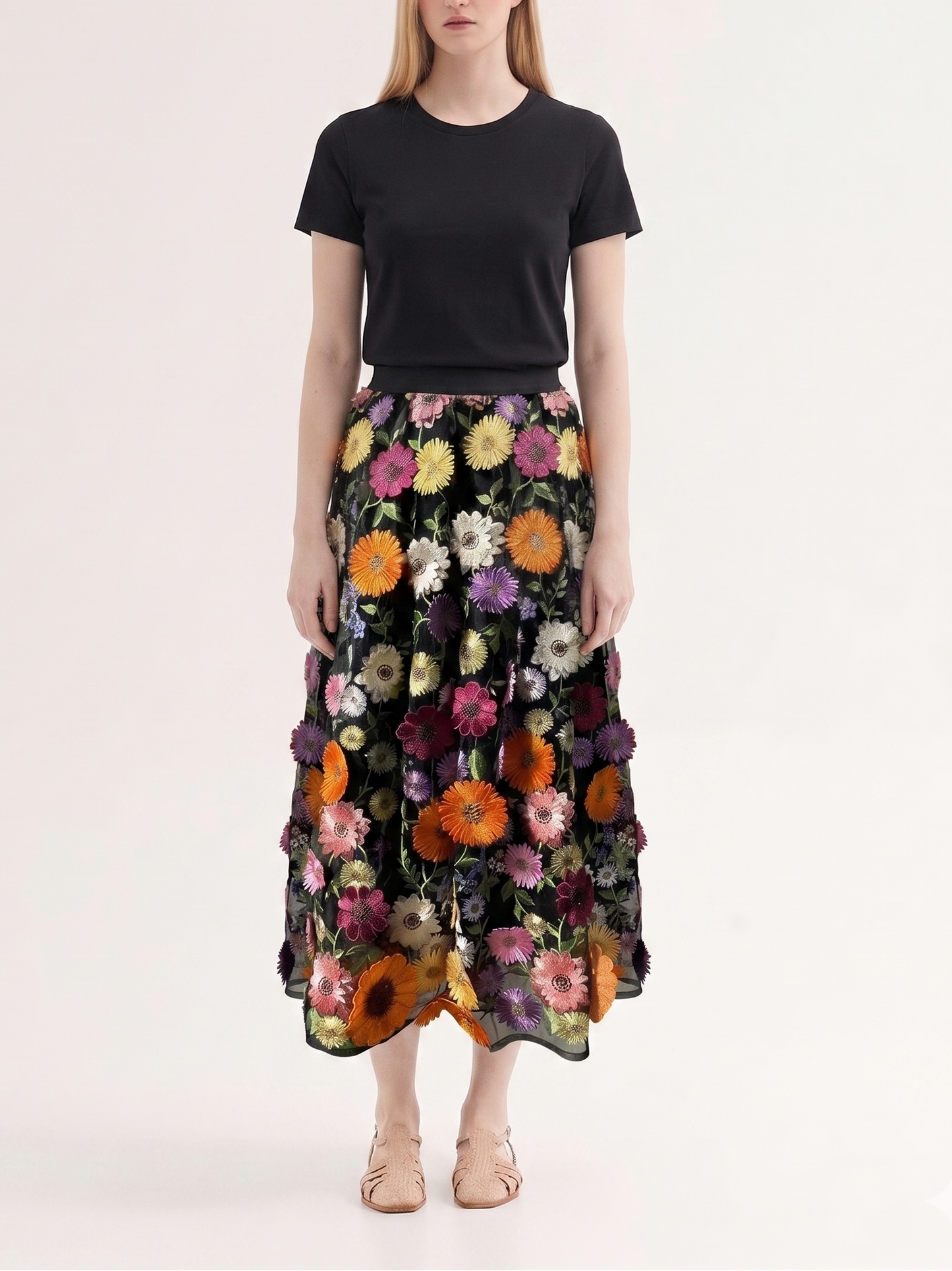 Kalamet 3D Floral High-rise Multi color Skirt
