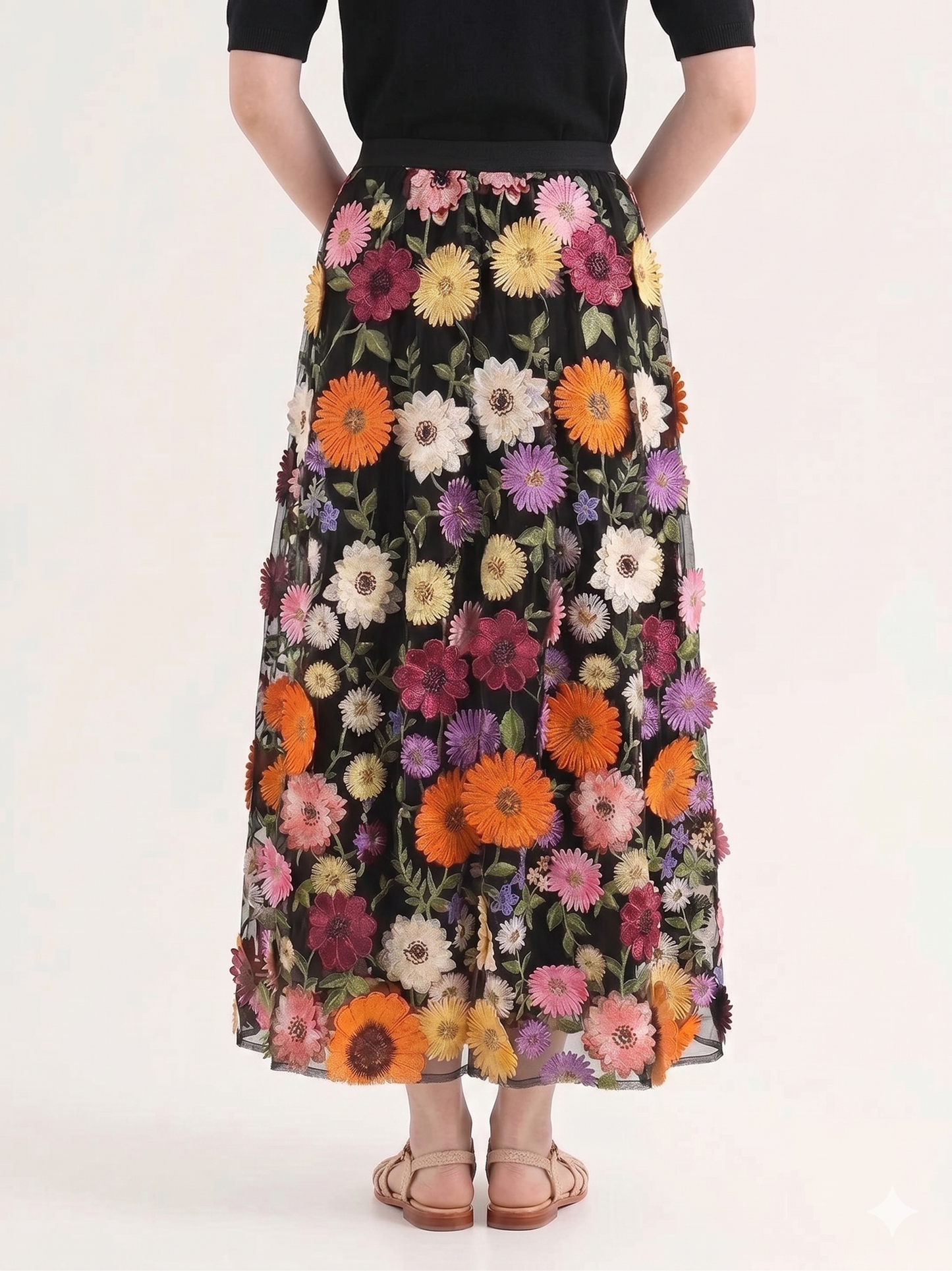Kalamet 3D Floral High-rise Multi color Skirt