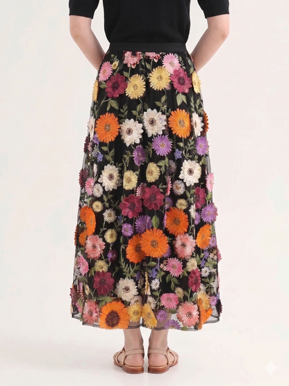 Kalamet 3D Floral High-rise Multi color Skirt