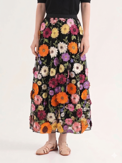 Kalamet 3D Floral High-rise Multi color Skirt