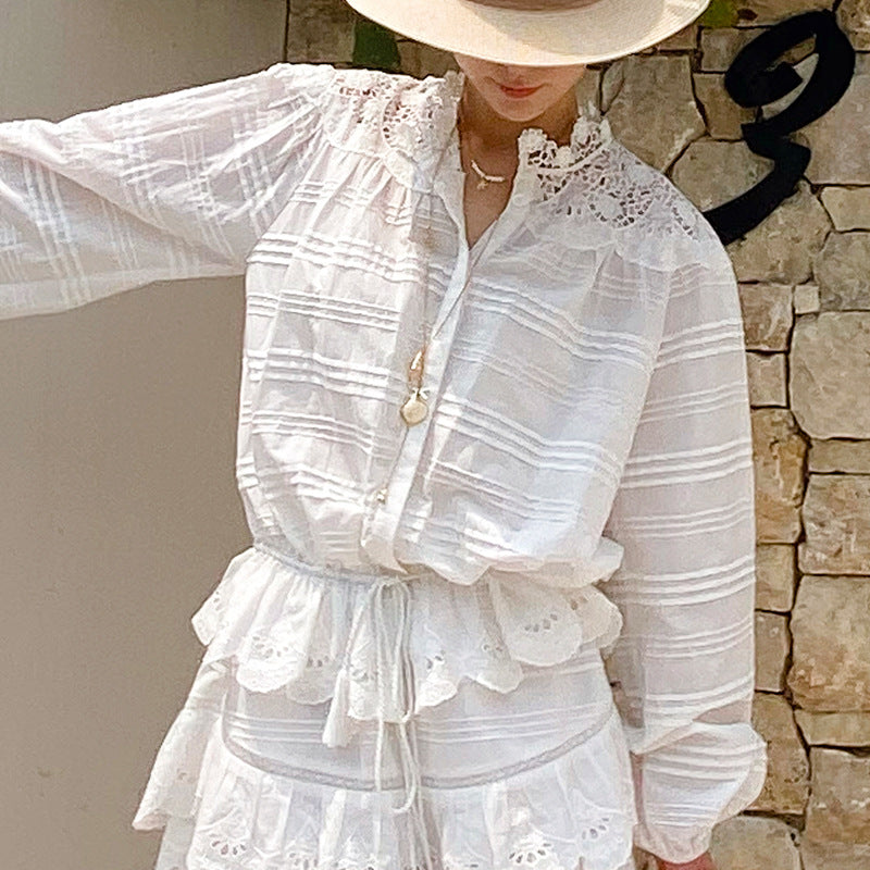 Lace Trim Bohemian Cotton Blouse by Kalamet - product image 5