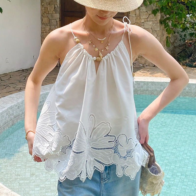 Floral Embroidered Cotton Summer Top