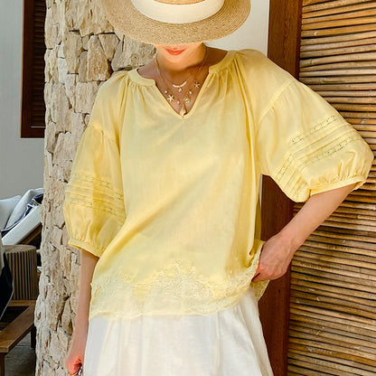 Lace Trim Relaxed Summer Blouse by Kalamet - product image 2