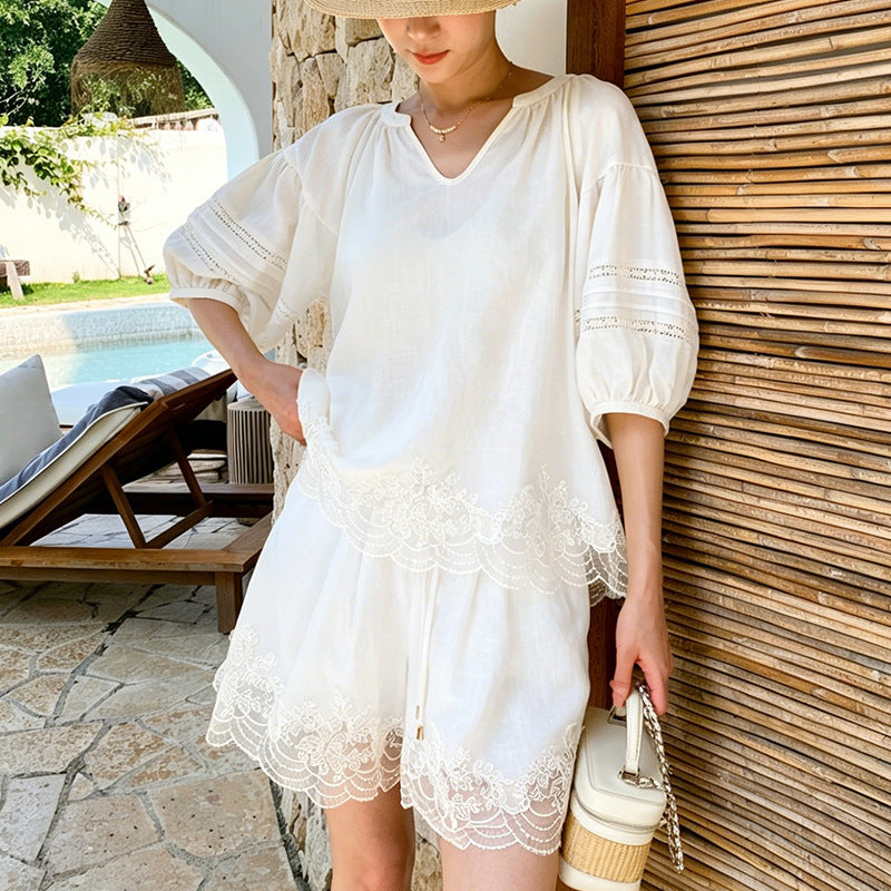 Lace Trim Relaxed Summer Blouse by Kalamet - product image 4