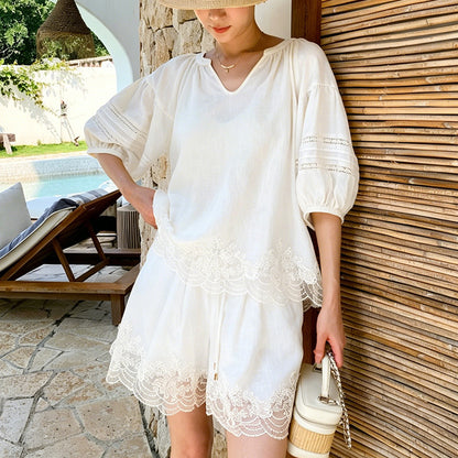 Lace Trim Relaxed Summer Blouse by Kalamet - product image 4