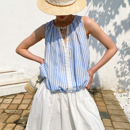 Striped Lace Trim Sleeveless Blouse by Kalamet - product image 4