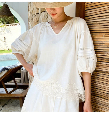 Lace Trim Relaxed Summer Blouse by Kalamet - product image 5