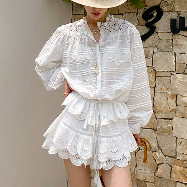 Lace Trim Bohemian Cotton Blouse by Kalamet - product image 1