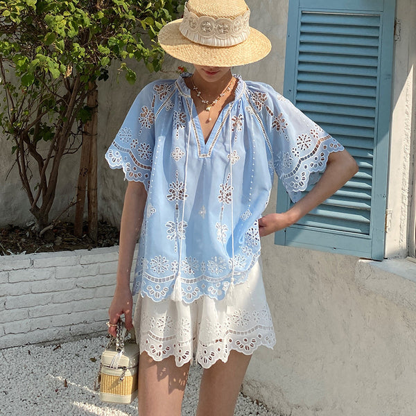 Boho Cutout Embroidered Blouse by Kalamet - product image 1