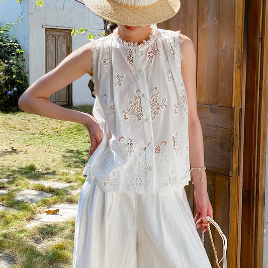 Floral Cutout Lace Sleeveless Blouse by Kalamet - product image 1