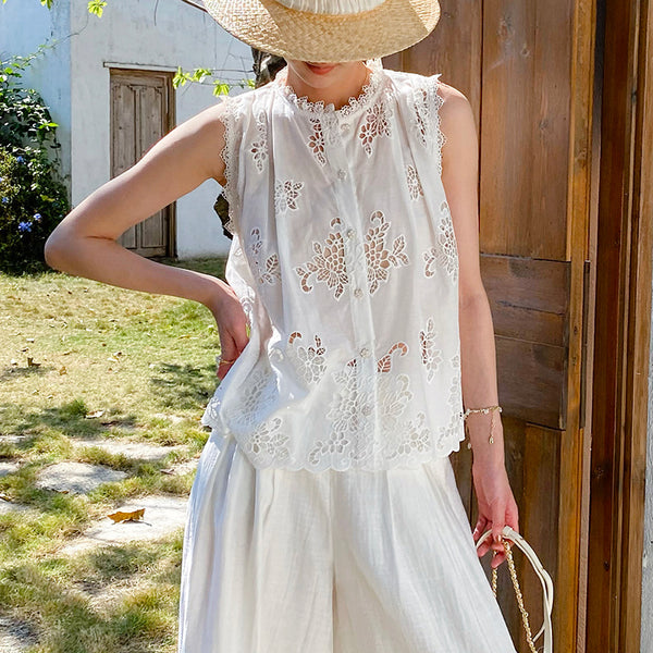Floral Cutout Lace Sleeveless Blouse by Kalamet - product image 1