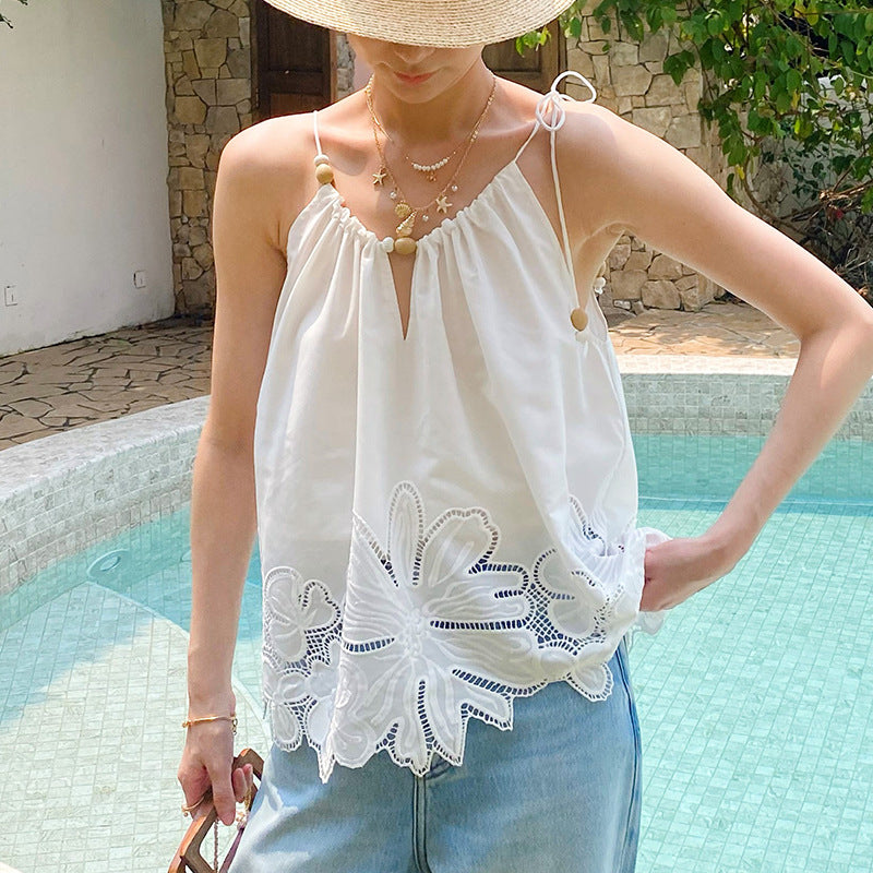 Floral Embroidered Cotton Summer Top