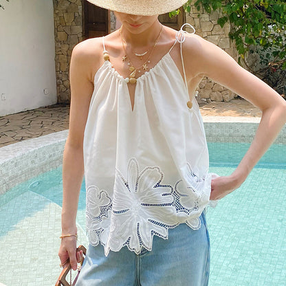 Floral Embroidered Cotton Summer Top