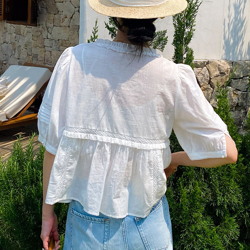 French Lace Tie-Front Cotton Blouse by Kalamet - product image 3