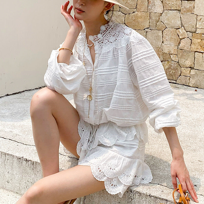 Lace Trim Bohemian Cotton Blouse by Kalamet - product image 2