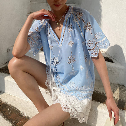 Boho Cutout Embroidered Blouse by Kalamet - product image 2