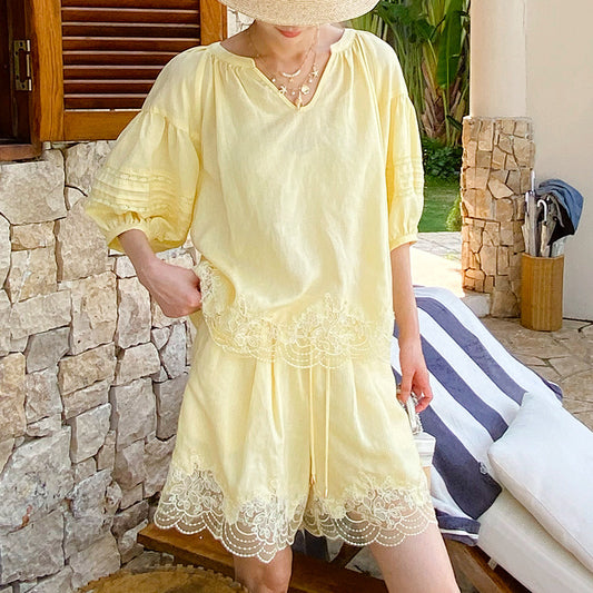 Lace Trim Relaxed Summer Blouse by Kalamet - product image 1