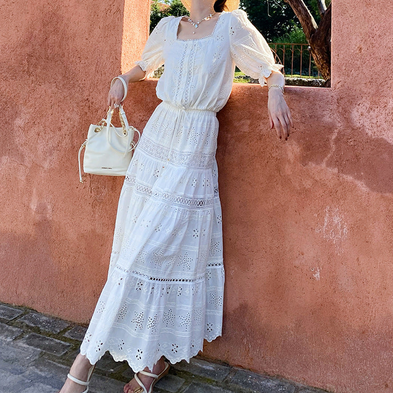 White Eyelet Puff Sleeve Skirt Set by Kalamet - product image 2