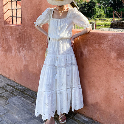 White Eyelet Puff Sleeve Skirt Set by Kalamet - product image 1