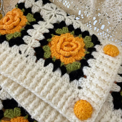 Hand-Crocheted 3D Floral Granny Square Cardigan