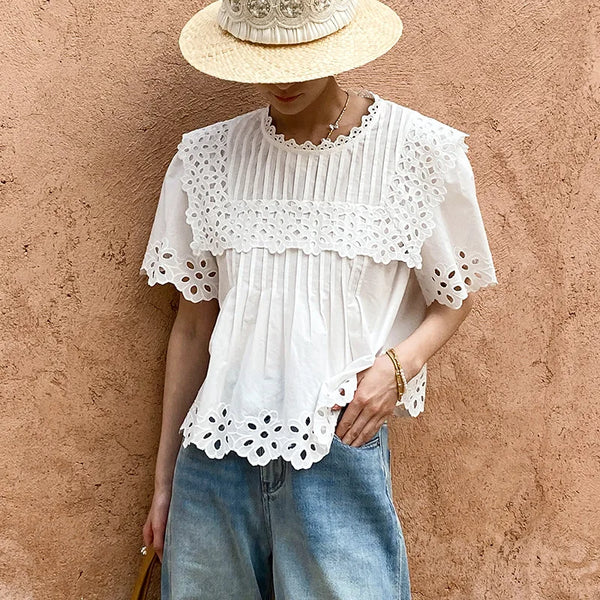 Cream Embroidered Eyelet Blouse by Kalamet - product image 1