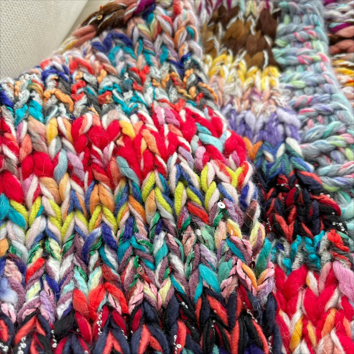 Artisan Hand-Knit Multicolor Chunky Cardigan