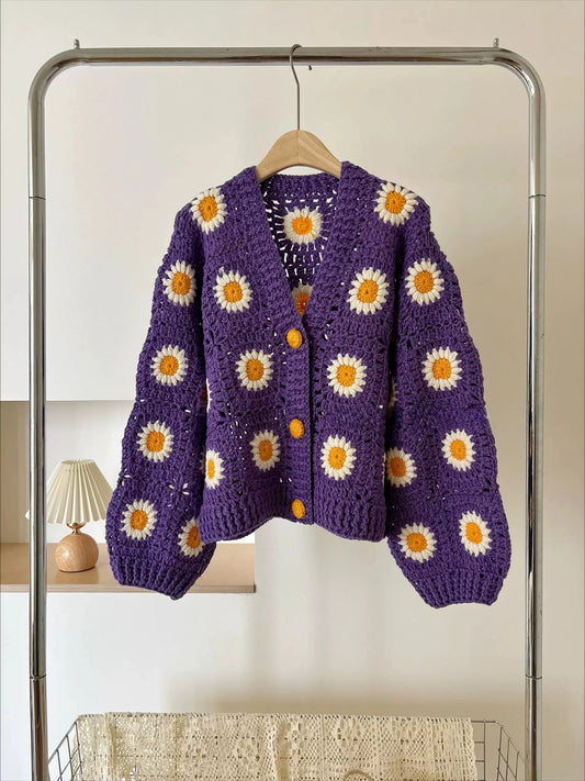 The Violet Daisy Hand-Crocheted Cardigan