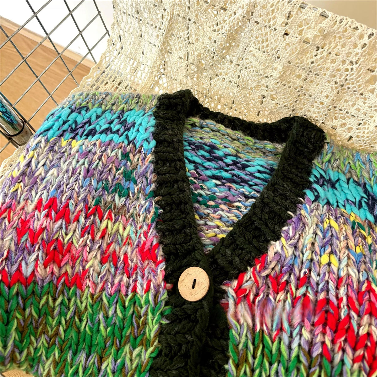 Multicolor Hand-Knit Chunky Cardigan