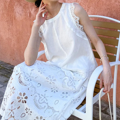 Embroidered Eyelet Blouse and Midi Skirt Set by Kalamet - product image 5