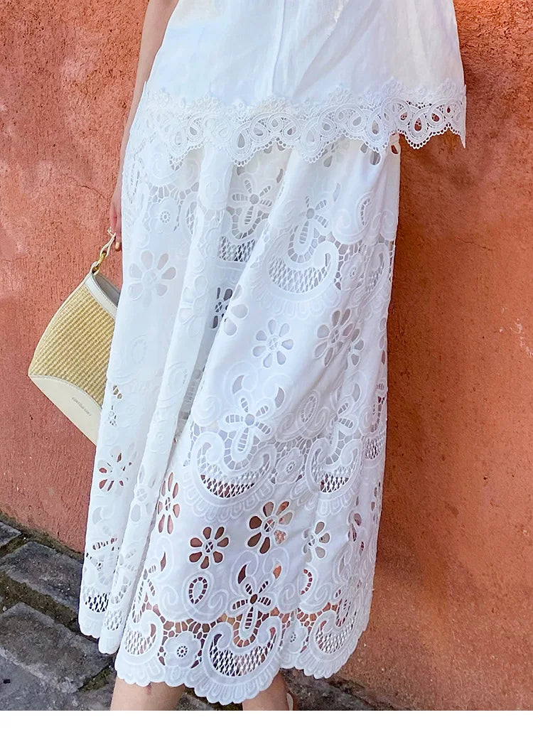 Embroidered Eyelet Blouse and Midi Skirt Set by Kalamet - product image 7