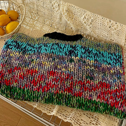 Multicolor Hand-Knit Chunky Cardigan