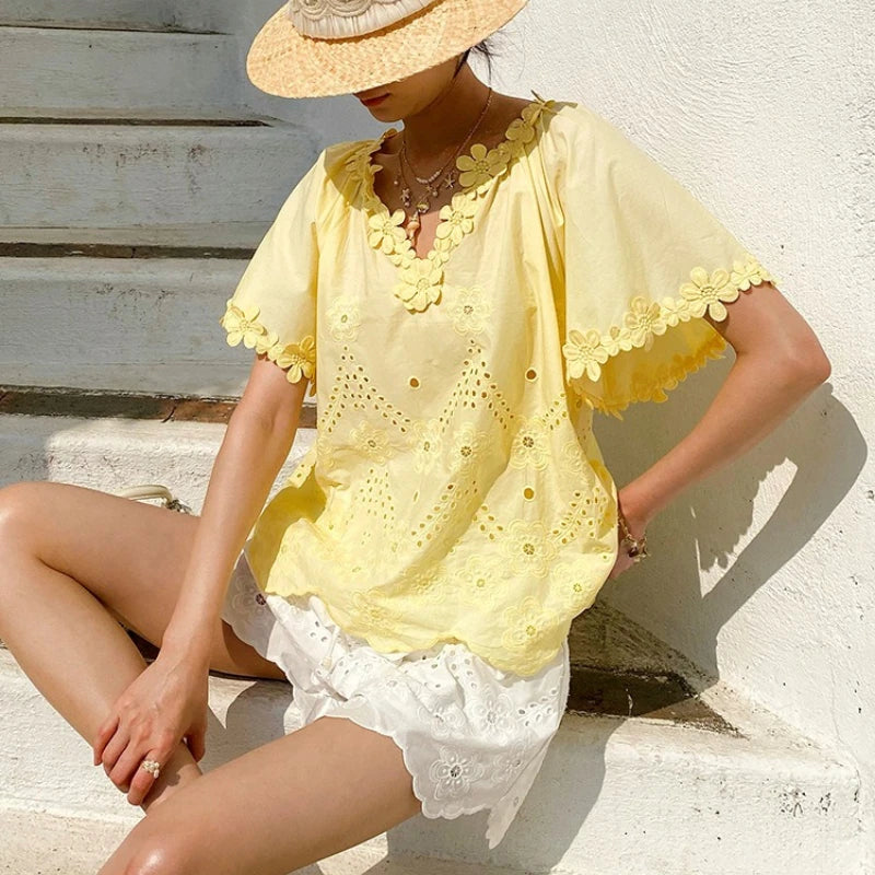 Embroidered Eyelet Cotton Blouse by Kalamet - product image 5