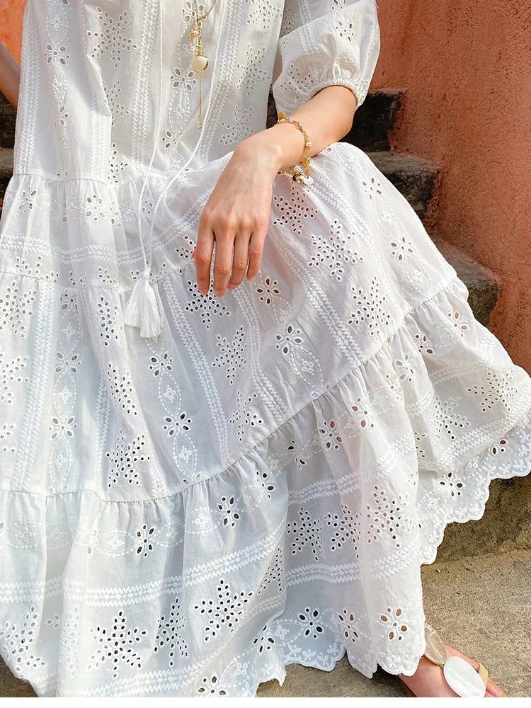White Embroidered Eyelet Midi Dress by Kalamet - product image 4