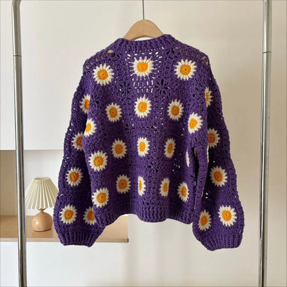 The Violet Daisy Hand-Crocheted Cardigan