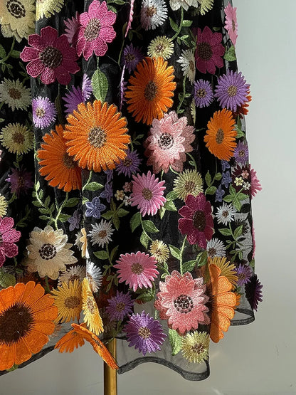 Kalamet 3D Floral High-rise Multi color Skirt