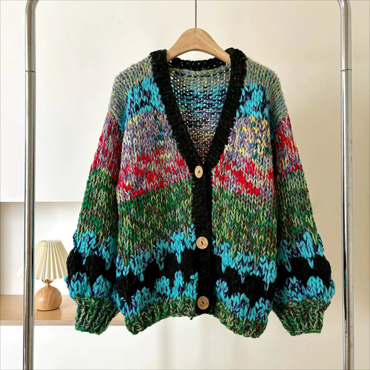Multicolor Hand-Knit Chunky Cardigan