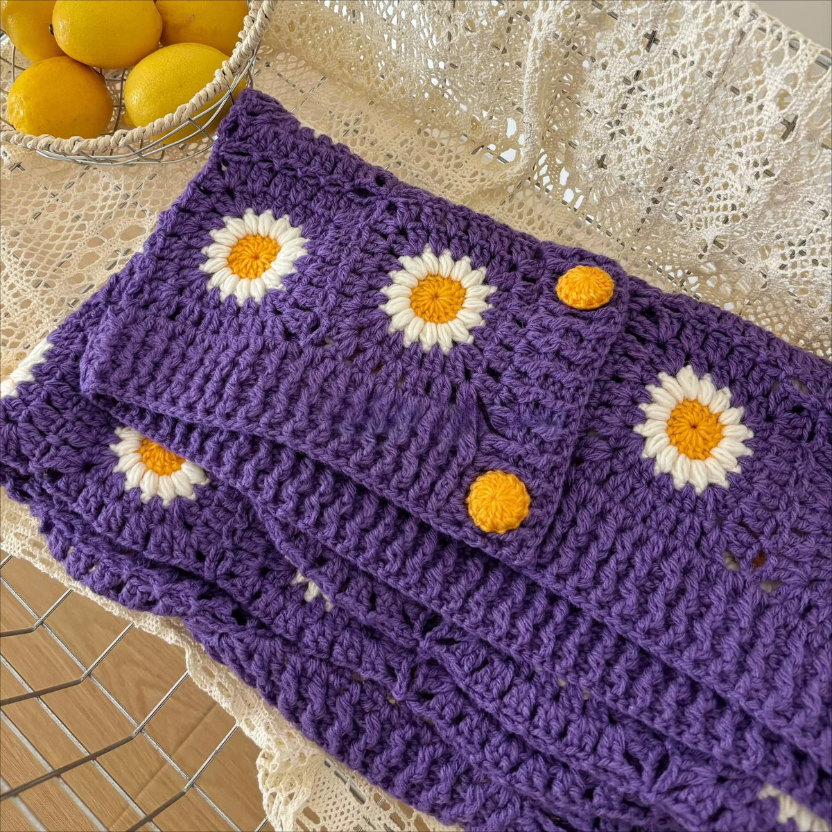 The Violet Daisy Hand-Crocheted Cardigan