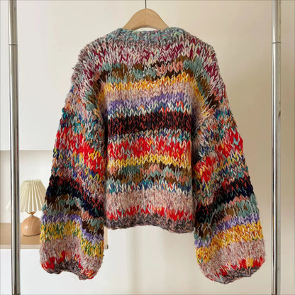 Artisan Hand-Knit Multicolor Chunky Cardigan